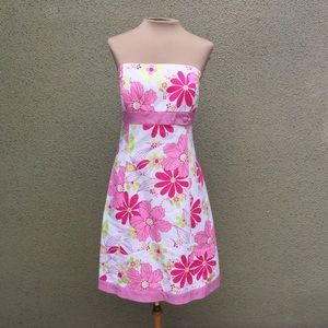 Strapless Tropical Print Dress